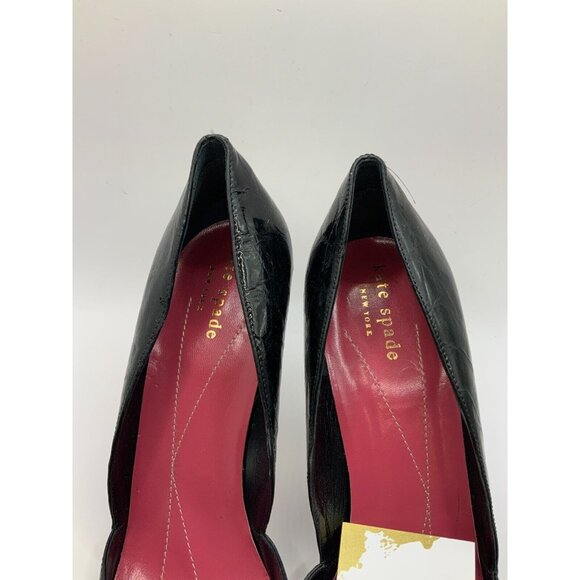 Kate Spade Black Alligator Textured Leather Camellia Pointed Toe Heels, Size 8 - Picture 3 of 9